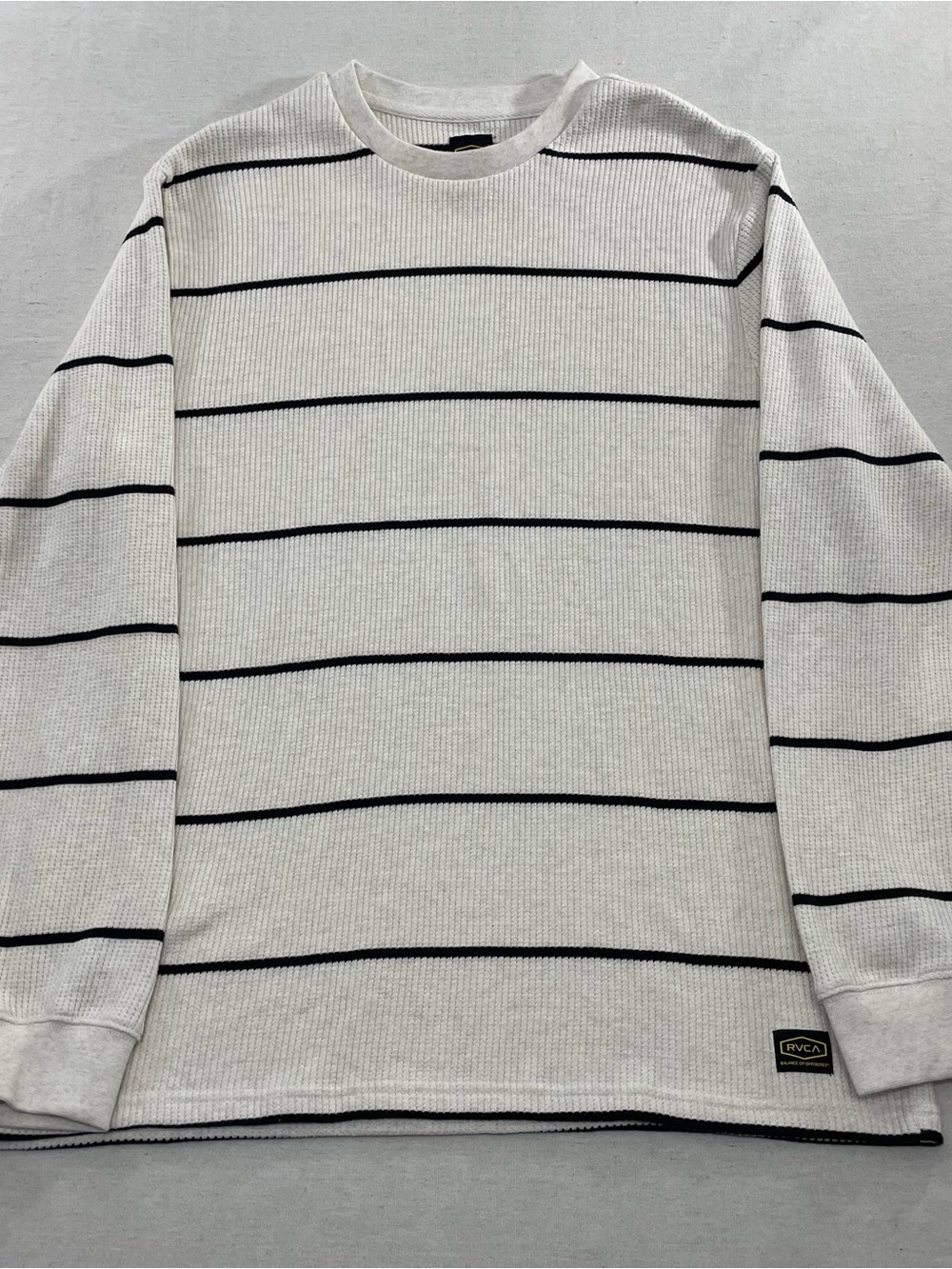 RVCA Men's Day Shift Thermal Waffle Stripe Long Sleeve Sweater Cream Oat SZ XL